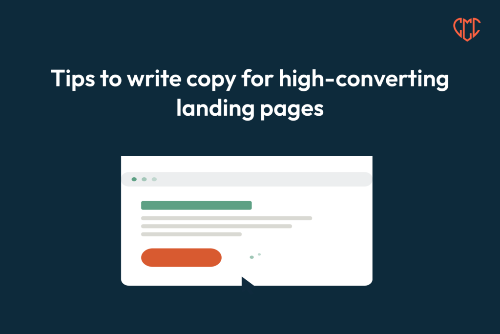 Tips to write copy for high-converting landing pages, shown with a simple landing page graphic.